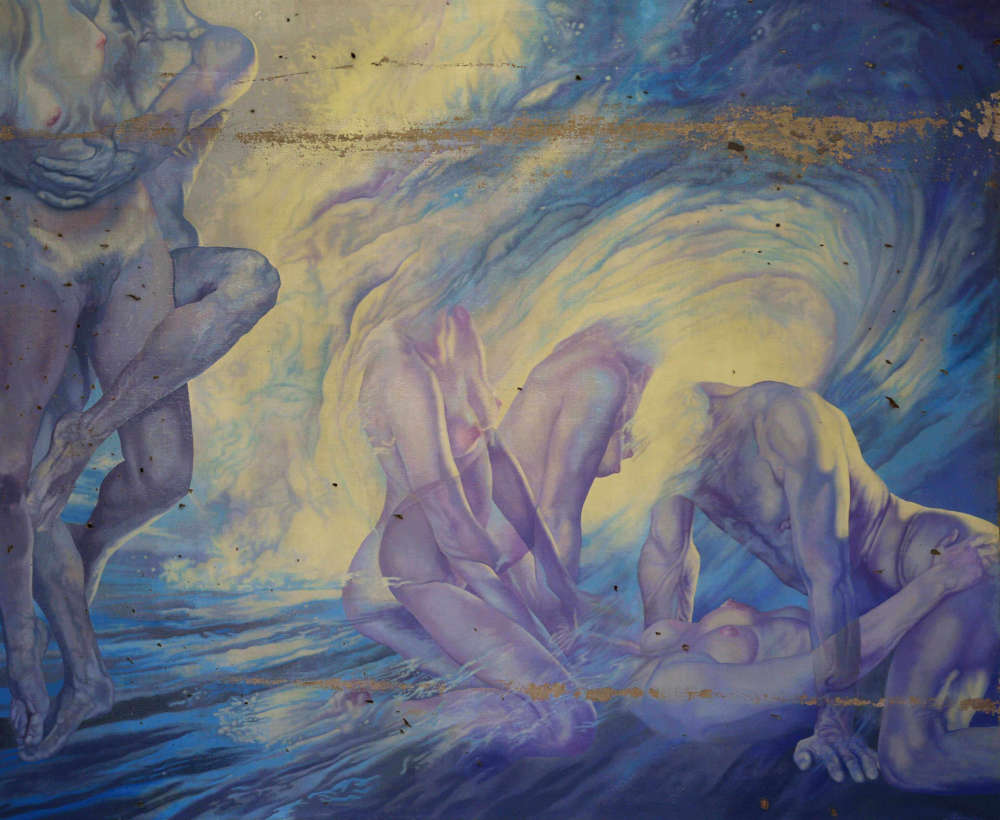 Oil on canvas painting by the artist Mimica Kulenovic, portraying an underwater orgy.
