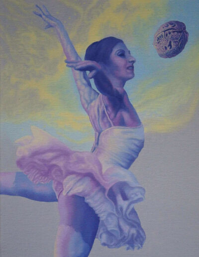Oil on canvas painting by the artist Mimica Kulenovic, portraying a ballerina in a ballet pose.
