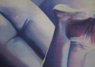 Detail from oil on canvas painting by the artist Mimica Kulenovic, portraying female nude art.