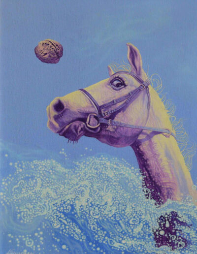 Oil on canvas painting by the artist Mimica Kulenovic, portraying a horse.