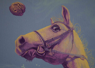 Detail from oil on canvas painting by the artist Mimica Kulenovic, portraying a horse.