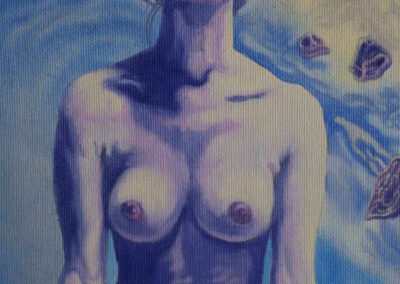 Detail from oil on canvas painting by the artist Mimica Kulenovic, portraying a naked woman.