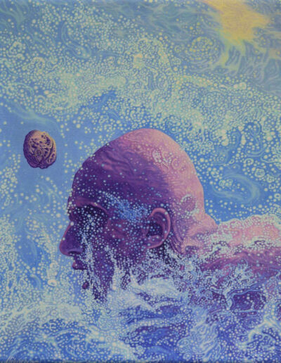 Oil on canvas painting by the artist Mimica Kulenovic, portraying a swimmer.