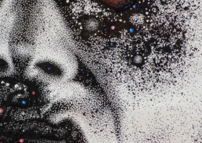 Detail from colored ink painting by the artist Mimica Kulenovic, portraying an angry woman's face.