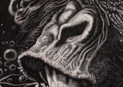 Detail from drawing with ink by the artist Mimica Kulenovic, portraying a chimpanzee.