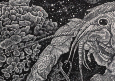 Detail from drawing with ink by the artist Mimica Kulenovic, portraying a female nude in a marine environment.