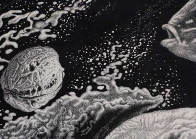 Detail from drawing with ink by the artist Mimica Kulenovic, portraying a marine environment.