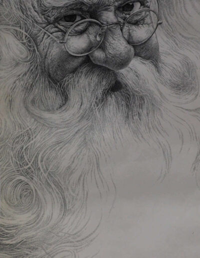 Drawing with ink by the artist Mimica Kulenovic, portraying Santa Claus.